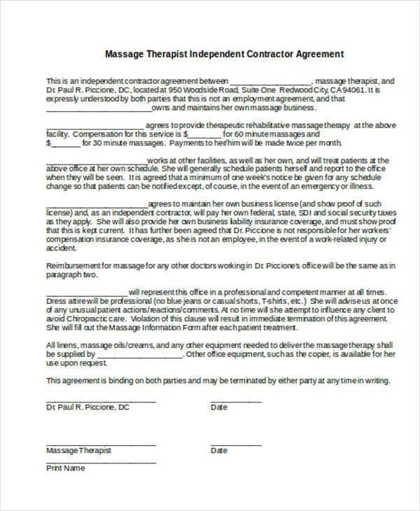 High risk work licence: Independent contractor therapist agreement